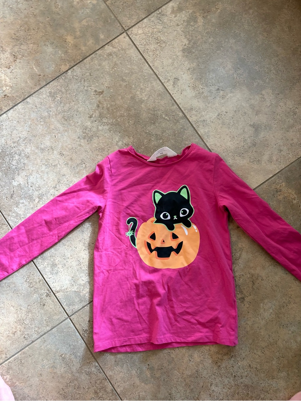 H&M Hot Pink Girls Halloween Cat Pumpkin Tee